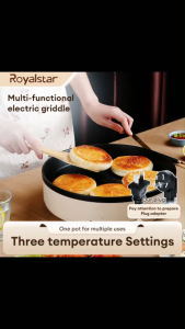Royalstar Multi-Function Electric Grill Pan 1300W Korean BBQ Samgyupsal Grill Non-Stick Smokeless Adjustable Temperature Cooker with Glass Lid