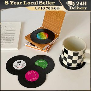 Unique Retro Record Disk Coasters Vinyl Mat for Drinks Novelty Music CD Player Holder Heat-resistant Non Slip Hot Drink Mug Pad LZC-Record-Coasters