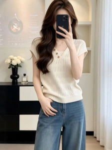 DUOFEIYAN | Hollow V-Neck Ice Silk Short Sleeve T-Shirt