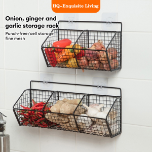 1/2/3 Grids Kitchen Wall Mounted Storage Rack Onion Ginger Seasoning Storager Basket Household Kitchen Shelf Garlic Storage Shelving