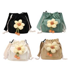 Quest Fashion Women Fashion Hobo Bag Drawstring Satchel Bags Cute Flower Pendant Canvas Soft Large Capacity for Travel Vacation Daily