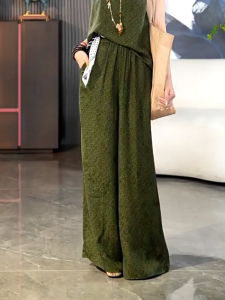 MANMI | Elegant Retro Dark Green Loose Wide Leg Trousers