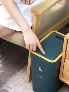 Tempat Sampah Plastik Tertutup Minimalis Tong Sampah Kotak Dengan Klik Otomatis Kotak Sampah Ruang Tamu Dapur Kamar Mandi Keranjang Sampah Plastik Serbaguna PST