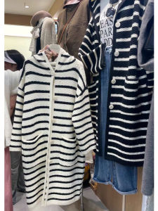 ผู้หญิง ถักแบบหนา คาร์ดิเกน มีฮู้ด แขนยาวปานกลางลายทางสไตล์ชุดทํางานพอดีปกติ ทันสมัย ฤดูใบไม้ร่วง ฤดูหนาว เสื้อแจ็คเก็ต