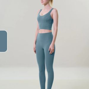 2 Piece Yoga Sets Sports Fitness High Waist Hip Raise Pants Cutout Bra Suit Workout Clothes Gym Leggings Set for Women