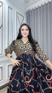 Casandra Yumei – Dress Katun Rayon Elegan Kancing Busui Tali Pinggang & Potongan Mayung