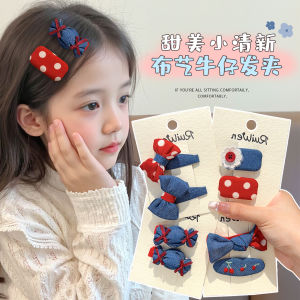 Sweet Little Girl Blue Denim Hair Clip Fabric Butterfly Knot Non-Damaging Hair Accessories Childrens Fashion Hairpins