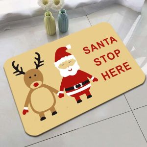 Christmas Bath Mat Merry Christmas Letter Antler Wreath Bow Print Non‑Slip Absorbent Floor Mat for Bathroom Holiday Home Decor