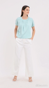 Krizia Front Pleats Short Sleeve Blouse Top