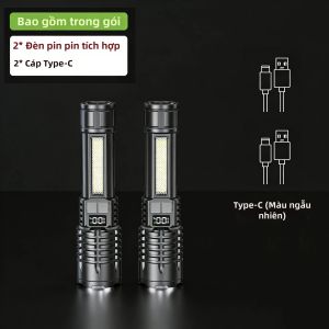 Đèn Pin LED Công Suất Cao Heinast Với Đèn Pin Chống Nước Có Thể Sạc Lại TYPE-C COB Side Light Dành Cho Cắm Trại Ngoài Trời Đi Bộ Đường Dài Màu Đen