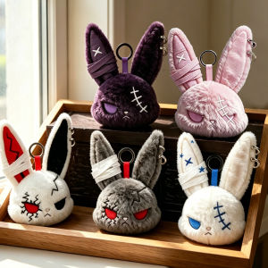 Gothic Bunny Plush Keychain RabbitBag Charm with Bandage Desian Kawaii Key Ring Pendant Car Bag Ornament Girl Child Gift To