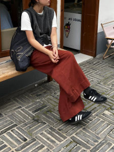 American Retro High Waist Straight Leg Casual Pants Womens Loose Feeling Wide Leg Pants Red Color Lazy Mountain Small Size