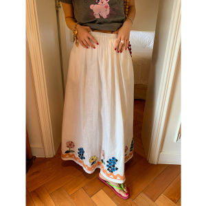 Embroidered Print Summer Maxi Skirt