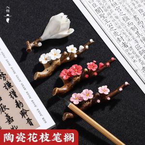 Peach Blossom Branch Ceramic Pen Rest Ancient Zen Incense Holder Calligraphy Chinese Painting Stationery Creative Pen Rest