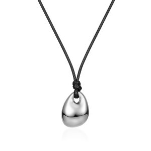 Kemstone Irregular Titanium Steel Bean Pendant Necklace Black Cord Womens Jewelry