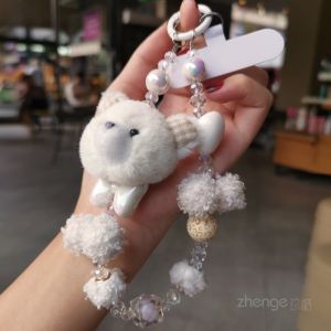 Handmade Plush Bear Keychain Cute Lanyard Ball Short Version Mobile Phone Accessories Carabiner Portable Digital Gadget Accessories