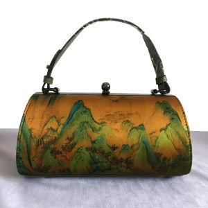 Silk Cheongsam Embroidered Handbag Single Shoulder Bag for Mothers And Wives Ethnic Style Small Size round Box Shape Handbag