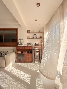 AnneyOneDecor Cream Sheer Curtains Floral Embroidery Jacquard for Living Room Balcony Wedding Hollow Shadow Effect Voile for Window Decor