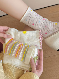 JIFANPAUL | Colorful Stripes Summer Thin Cute Lace Mesh Hole Socks