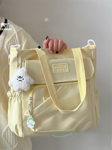 Large Capacity Tote Bag Simple College Style Handheld Shoulder Bag for Commuting And Class Casual Soft Polyester Backpack