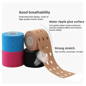 1 Roll Perforated Kinesiology Tape for Sensitive Skin Breathable Elastic Athletic Tape for Pain Relief & Muscle Support