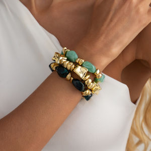 Ingemark | Ingemark 3Pcs/Set Elegant Stackable Acrylic Resin Bead Bracelet Women Retro Multi Layer Irregular Elasticity Bangle Boho Jewelry