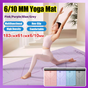 TPE Yoga Mat For Women Anti Slip Thick 6/10mm With Center Alignment Line Dual Layer Anti Tear With Carrier Bag/Yoga mat/Elastic Band Soundproof Waterproof Gym Floor Mat