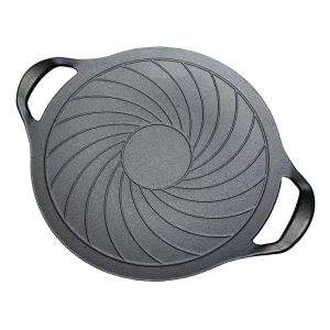 Vktech Premium Finish Cast Iron Grill Pan 15 Inch Nonstick Round BBQ Griddle for Outdoor Cooking and Parties