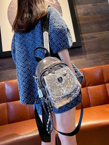 กระเป๋าเป้สะพายหลังผ้าตาข่ายแฟชั่นสำหรับผู้หญิง ปักเลื่อม เซ็กซี่ สไตล์เกาหลี กระเป๋าสะพายไหล่แบบลำลอง กระเป๋าใส่ของใช้ส่วนบุคคล