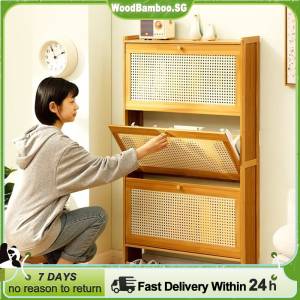 Bamboo Flip Shoe Cabinet Home Rattan Bamboo Shoe Cabinet Shoes Storage Cabinet  Large Capacity Shoe Rack Cabinet