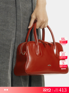 Christmas Gift Vintage Boston Bag Womens Crossbody Handbag Pillow Shape Bowling Small Leather Bag Durable Shoulder Bag