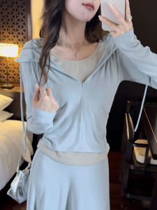 Elegant Casual Two-tone Hoodie Skirt Set