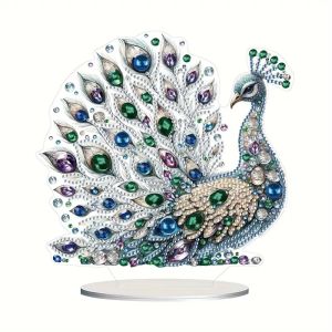 1 ชิ้น DIY นกยูงเพชร Art ตารางตกแต่งผู้ใหญ่ด้านเดียวอะคริลิคคริสตัล Rhine หินเดสก์ท็อปตกแต่ง Home Office