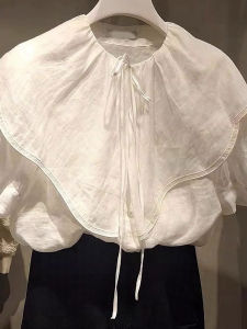 PAIBOLI | Fashionable Commuter Shirt Top Summer 2025 Gentle Style Beautiful Doll Collar Flax Material Short Sleeve Regular Length