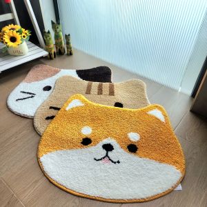 Machine Washable Anti-Slip Door Mat Cartoon Dog Design Indoor Floor Rug Thickened Bathroom Mat High Absorbency Fiber Carpet