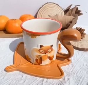 Starbucks China 2022 Fall Squirrel Series Ceramic Mug with Plate