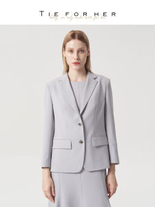 Slimming Cloud Grey Simple Design Compact High-End Business Suit by TIE for HER Commute Style Polyester Fiber Long Sleeve