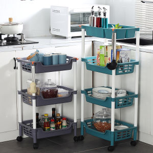 Kitchen Living Room Wide Plastic Floor Standing Storage Rack Moveable with Wheels Home Use Organizer Shelf Nordic Style