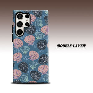 seashell nautilus blue pink For Samsung Galaxy S26 S25 S24 A56 A36 Dual Layer Luxury Fashion Full Lens Protective Case