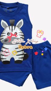 Setelan Kaos Kutung / Singlet Anak Bahan Katun untuk Anak Usia 1-6 Tahun Hewan Zebra Warna Biru