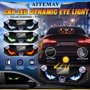 (Tàu trong 12 giờ) aitemay 3 cái xe chạy bằng năng lượng mặt trời mắt quỷ LED cửa sổ ánh sáng-rung không dây cảm biến tự động On/Off Type-C có thể sạc lại tín hiệu an toàn & Ambiance ánh sáng cho xe