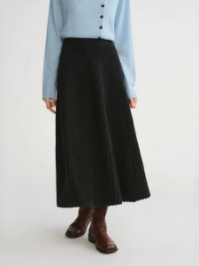 DUSHU | Versatile Stylish Knitted Half Skirt Black High-Waisted A-Line Skirt