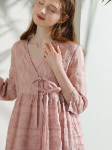 Miccbeirn | New 24 Womens Embroidered Cotton Mulberry Summer Skirt Midi Dress Artistic Style Heavy Stitching V-neck Loose Waist Seven-sleeve