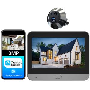 Camera Kỹ Thuật Số Mini Thông Minh 3MP Camera Nhìn Trộm Cửa Không Dây WiFi Hồng Ngoại Phát Hiện Chuyển Động PIR Ứng Dụng iCam365 Tương Thích Với Trình Xem Kỹ Thuật Số