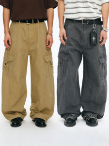 JNXS | Quần Dài Đa Túi Phong Cách Retro Bằng Vải Cotton Đã Giặt