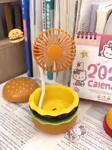 Portable Hamburg Mini with mirror Fan USB Charging Personalized Hamburger Shape Desktop Electric Fan Student Dormitory Small Cooling Ventilador Fans  Desktop Fan