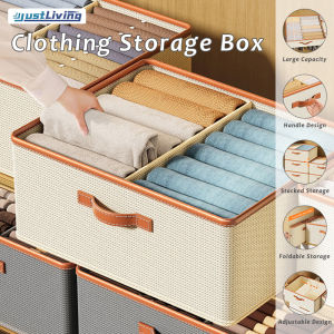 JustLiving กล่องเก็บถุงเท้ากางเกง เสื้อผ้าซ้อนกันได้ พับช่องใส จุขนาด 90cm x 90cm พร้อมที่จับตู้