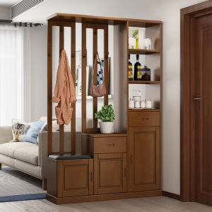 Solid Wood Wine Cabinet Shoe Cabinet Integrated Wall with Clothes Rack Combination Living Room Home Entrance Hallway Partition Screen Cabinet