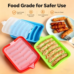 Food Grade Silicone Sausage Mold with Lid Heat Resistant Easy Clean Baby Food Supplement Diy Hot Dog Ham Maker Baking Tool