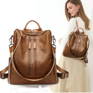 Yimo Anti-theft Backpack for Women Spring Summer Korean Style Easy-to-match Casual Soft Leather Bag Womens Backpack Simple Single-shoulder Trendy Bag